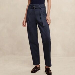 Banana Republic Factory Twill Belted Tapered Pant Sz 14 Navy Coastal Classic EUC